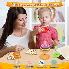 Jumlys Montessori Wooden Burger Stacking Toys for 2, 3, 4, 5 Year Olds, Fine