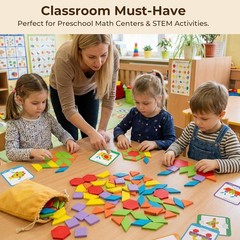 LovesTown 209 PCS Shapes Wooden Pattern Blocks for Kids, Geometric with Activity
