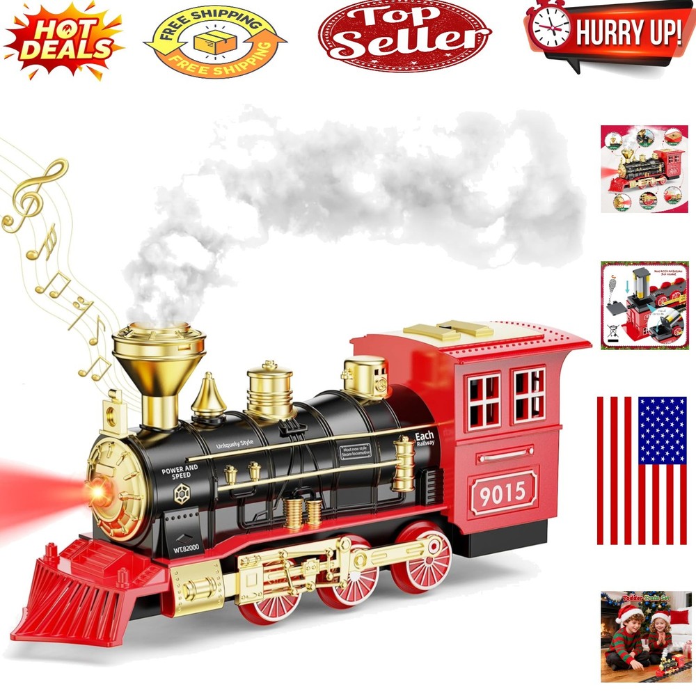 Realistic Steam Locomotive Train Toy with Smoke, Lights & Sounds for Kids