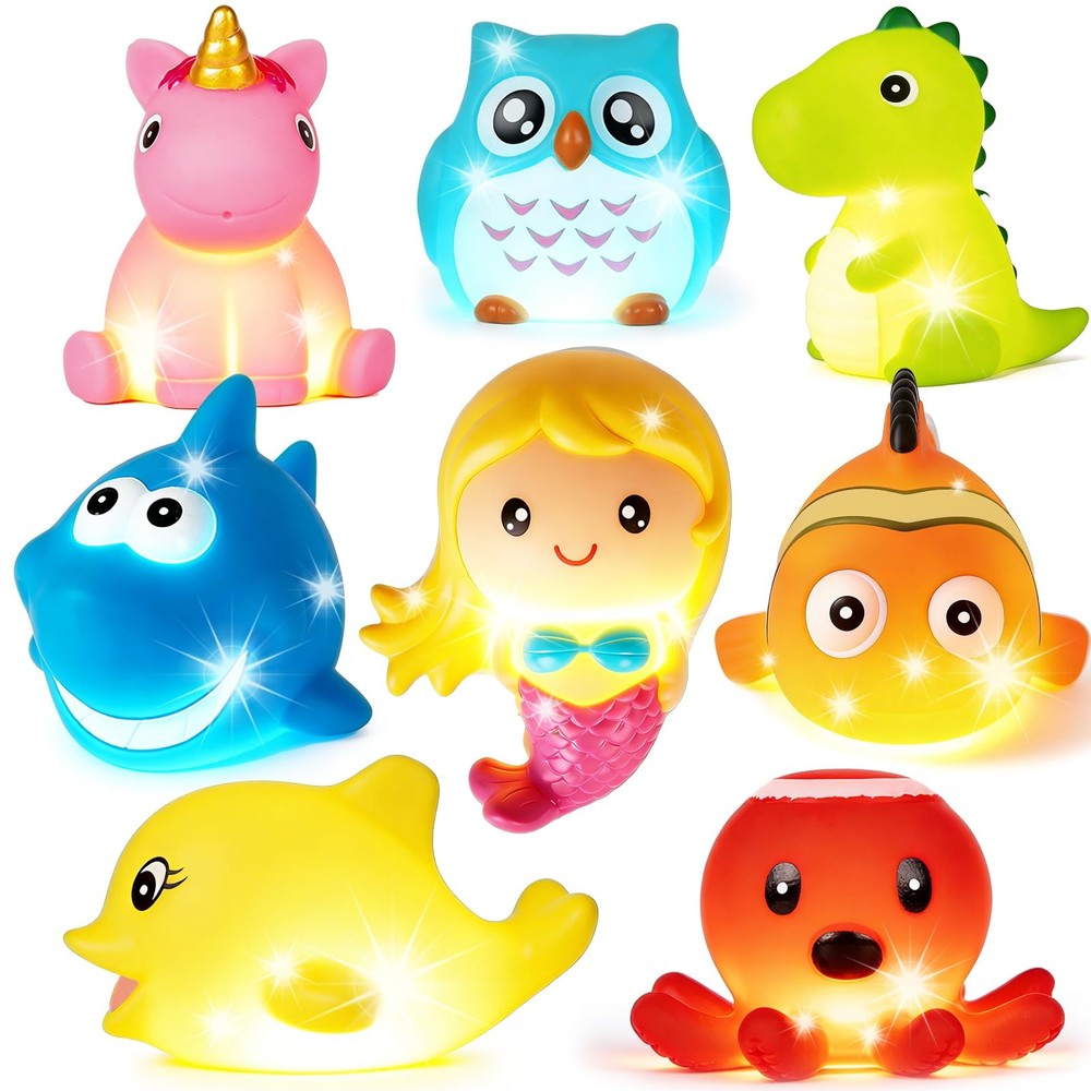 Bath Toys for Toddlers Baby 8 Pack Light Up – Small, Multiple Colors