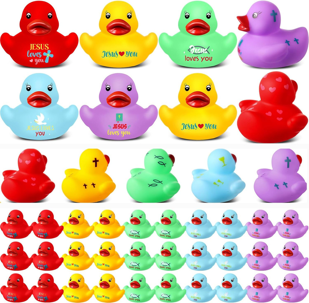 50 Pcs 2 Inch Jesus Loves You Rubber Ducks Bulk Christian Mini Duck Figures Reli