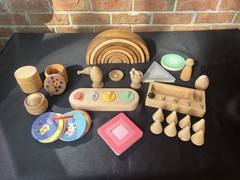 Montessori Wooden Play Lot Toddler Baby Sorting Toys colors 75 pcs puzzle shapes