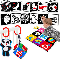4 PCS Black and White High Contrast Baby Toys 0-3-6 Months Newborn Essential