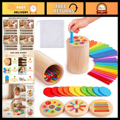 3-in-1 Wooden Montessori Toys for Toddlers 1-3 Years – Fine Motor Skills, Color