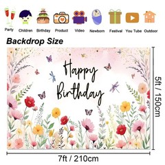 7x5ft Pink Floral Decoration Backdrop for Women Girl Birthday Party Spring Fl…