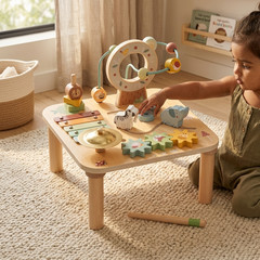 Wooden Baby Activity Table Bead Maze Xylophone Shape Sorter Learning Toy
