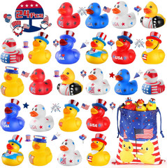 Patriotic Rubber Ducks – 24 Pcs Independence Day Novelty Funny Squeeze Baby Show
