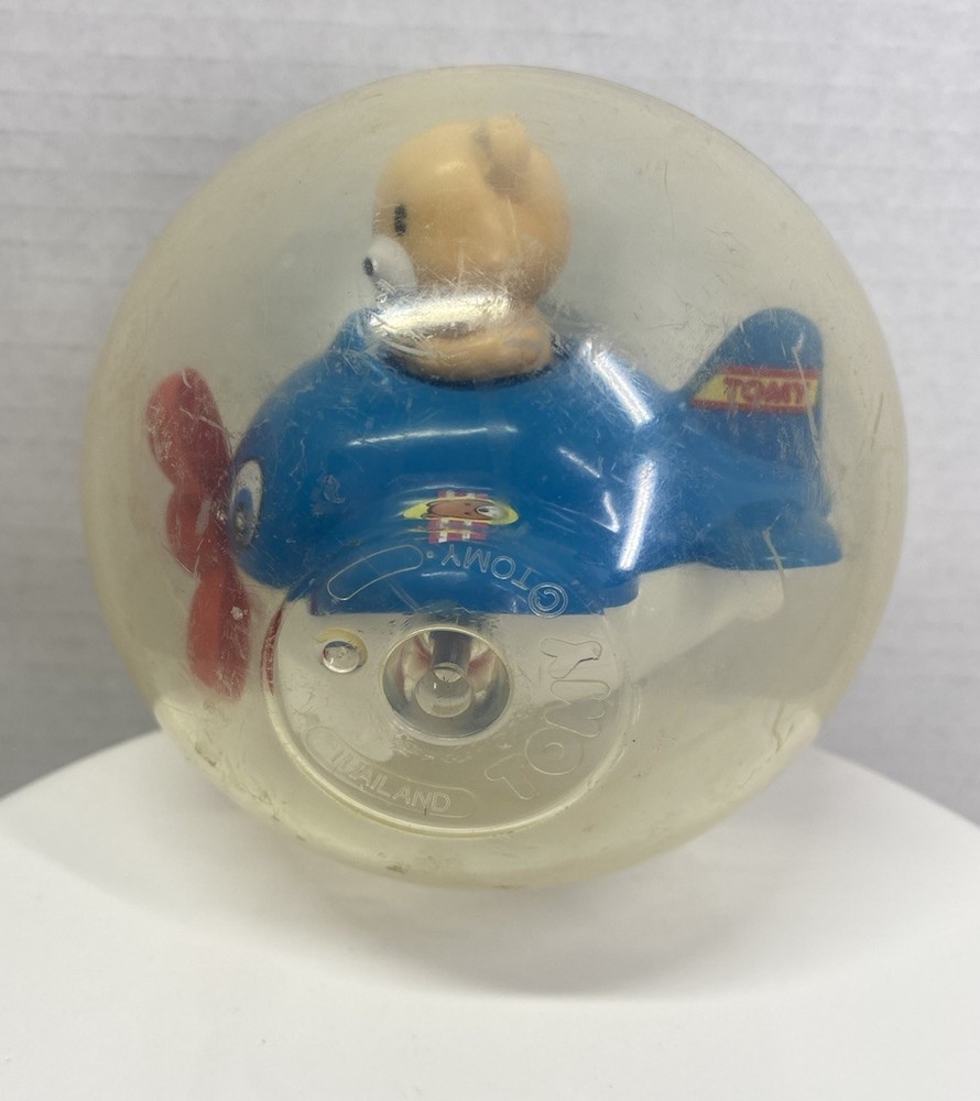 Vintage Tomy Roll Around Ball Teddy Bear In Airplane Baby Toddler Play Toy READ