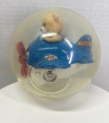 Vintage Tomy Roll Around Ball Teddy Bear In Airplane Baby Toddler Play Toy READ