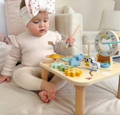Wooden Baby Activity Table Bead Maze Xylophone Shape Sorter Learning Toy