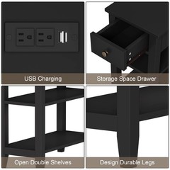 ChooChoo Black End Table Set of 2, Sofa Side Table Living Room with Charging …