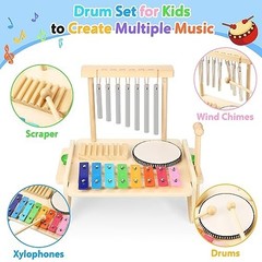 Kids Drum Set,Baby Musical Instrument for Toddler,Wooden Xylophone for Toddlers