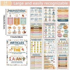 ZOIIWA 14 PCS Boho Parts of Speech Posters for Classroom Decorations Boho Gra…