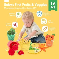 Baby Sensory Toys – 16 PCS My First Fruit Vegetable Color Sorting Play Food C…