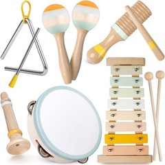 Baby Musical Instruments Set Wooden Toddler Percussion Montessori Toys 1-3 Years
