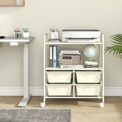 12-Drawer Rolling Storage Cart with Removable Drawers and Lockable Wheels-Beige