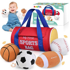 Baby Toys 0-12 Months, My First Sports Bag Plush Toy – 4 Sensory Balls Soft T…