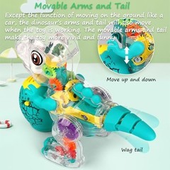 Transparent Gear Dinosaur Toy for Kids, Light-up Electric Dino Musical Toy Bump