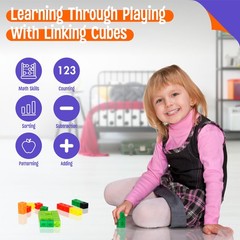 100 Math Linking Cubes, Math Cubes with 320 Reusable Stickers Manipulative Ge…