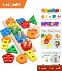 Engaging Wooden Stacking & Shape Sorter Toys for Toddlers – 20 Colorful Pieces