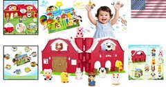 Musical Red Barn Farm Animal Toy Set: Educational Fun for Toddlers 12-18