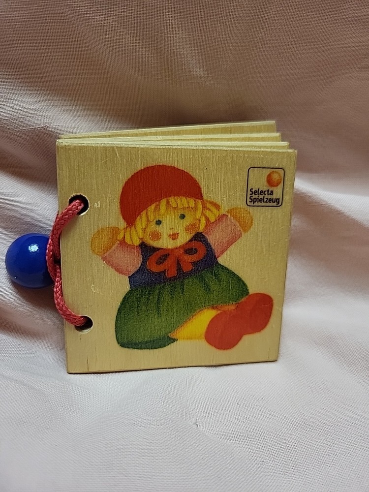 Vintage Selecta Spielzeug Wooden Baby’s First Book Colorful Wood Infant Natural
