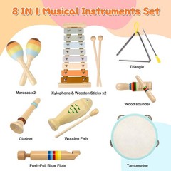 Baby Musical Instruments-Montessori Wooden Toys for Toddlers 1-3 Neutral Colors