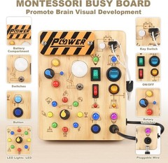 Montessori Busy Board with 19 LED Switches – Sensory Travel Toy for Toddlers