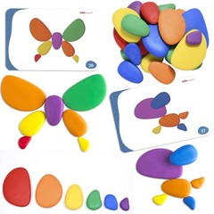 Sorting and Stacking Stones – 36 Plastic Pebbles in 6 Colors – Early Math Toy