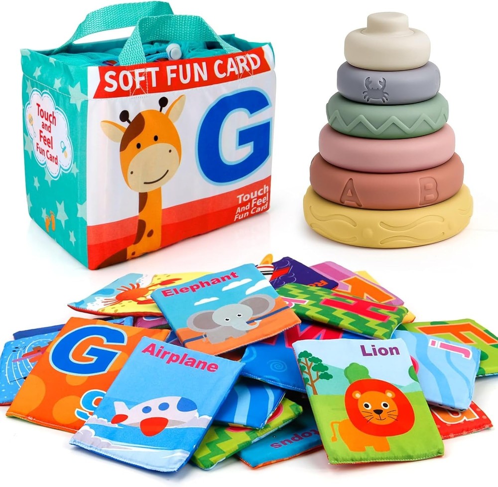 Montessori Playset,Cloth Flash Card Soft Books,Building Block Rings For Baby Kid