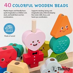 Montessori Wooden Stacking Blocks Sequencing Game Lacing Beads Toy Set for Ki…