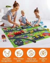 Coogam Alphabet Maze, 26pcs Pull Back Car with Play Mat Preschool Letter Matc…