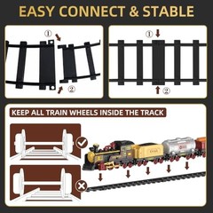 Electric Train Set with Steam, Light & Sound Effects, Retro Train Toys with