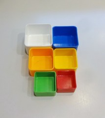 Vtg Baby Toddler NESTING STACKING CUBE BUILDING TOY 6 Small Plastic Square 1″ 2″