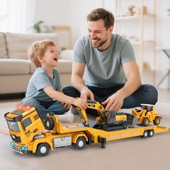 Toddler Boys Toys for 3-5 Years Old, Construction Toy Set w/Semi Truck, Excavato