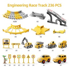 iHaHa 236 PCS Construction Toys Race Tracks for Boys Kids Toys, 6 PCS Constructi