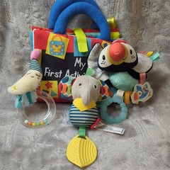 Mixed Brands Sensory Crib Toy Lot of 4 Crinkle Rattle Teether Baby Plush Lovey