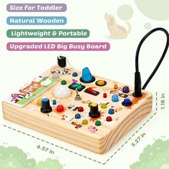 Montessori Wooden Busy Board with LED Lights Toddler Sensory Travel Toy