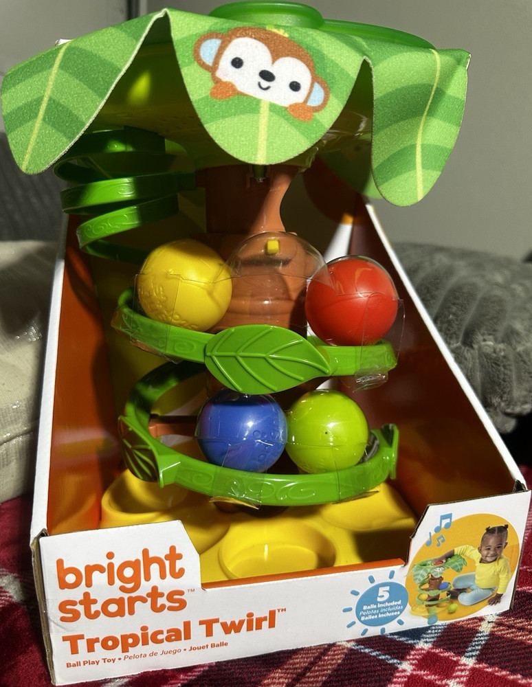 Bright Starts Tropical Twirl Ball Play Toy, Jungle, Motor Skills, 6+ Months