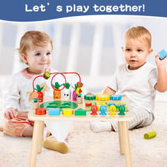 Activity Table for 1+ Year Old Girls Boys, 7-In-1 Wooden Montessori Toys, Activi