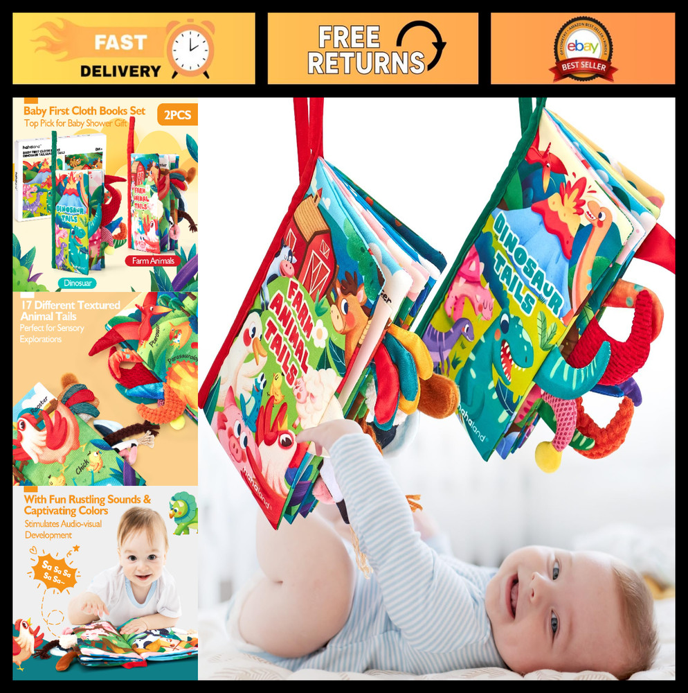 2PCS Soft Sensory Baby Books – Touch & Feel Tummy Time Toys for 0-12 Months