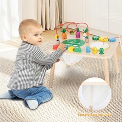 Activity Table for 1+ Year Old, 7 in 1 Wooden Montessori Activity Center Play…