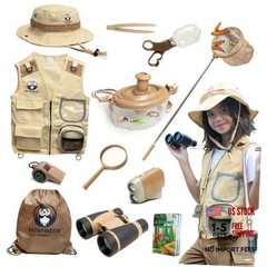 Kids Explorer Kit with Safari Vest, Hat & More – Kids Bug Catching Medium Brown