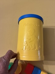 1977 Fisher Price Baby’s First Blocks Shape Sorter Bucket With 12 Shapes Vintage