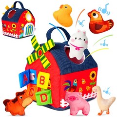 Baby Toys 6-12 Months, Soft Barn Stuffed Farm Animals, Rattle and Portable Ba…
