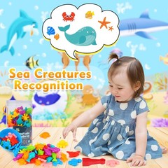 Counting Ocean Animal Toys, Color Sorting Set Ocean Animal Matching Game with…