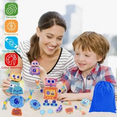 new Robots Wooden Snap-Together Building Toys 28 Piece STEM Montessori Education