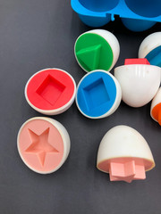 Vintage 6 Eggs & Blue Carton Shape & Color Matching Toy