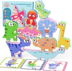 Portable 10 Pack Wooden Dinosaur Stacking Blocks – Perfect Gift for Toddlers!