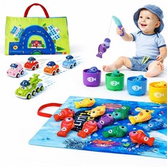 2-in-1 Montessori Fishing Game & Stacking Cups – Sensory Toy for 1 Year Olds, Ea